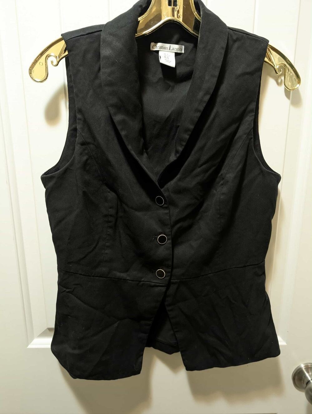 Christian Lacroix Black Vest-3 Button Closure-Size S -Collared Workwear Business
